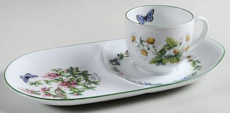 Worcester Herbs (Green Trim) Tea & Toast Snack Plate & Reg Cup Set
