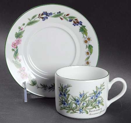 Worcester Herbs (Green Trim) Flat Cup & Saucer Set