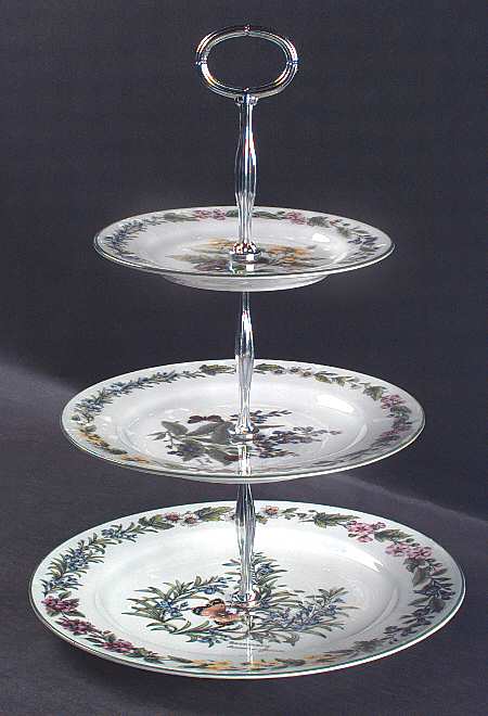 Worcester Herbs (Green Trim) 13 7/8"-14 1/4" 3-Tiered Serving Tray(DP,SP,BB) HC