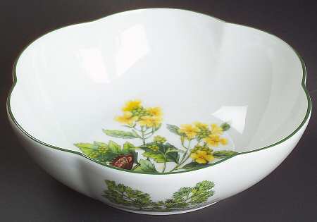 Worcester Herbs (Green Trim) Medium Round Scalloped Dish