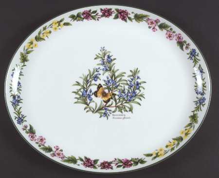 Worcester Herbs (Green Trim) 15" Oval Serving Platter