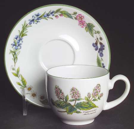 Worcester Herbs (Green Trim) Flat Demitasse Cup & Saucer Set