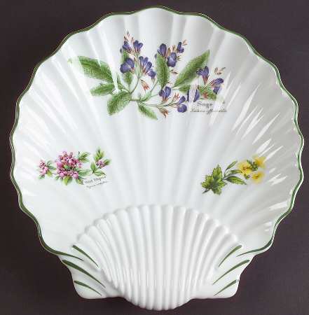 Worcester Herbs (Green Trim) Large Shell Shaped Dish