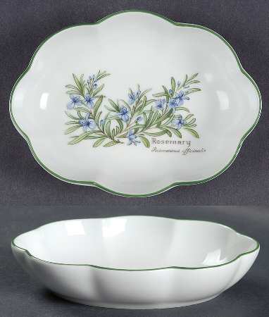 Worcester Herbs (Green Trim) 6" Oval Scalloped Dish