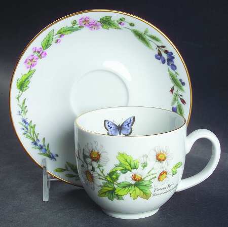 Worcester Herbs (Gold Trim) Flat Cup & Saucer Set