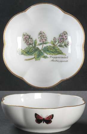 Worcester Herbs (Gold Trim) Small Round Scalloped Dish