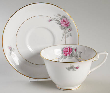 Worcester Rose (Dark Pink Rose) Footed Cup & Saucer Set