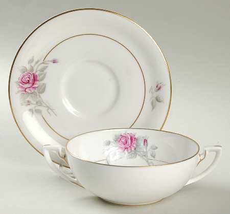 Worcester Rose (Dark Pink Rose) Flat Cream Soup Bowl & Saucer Set