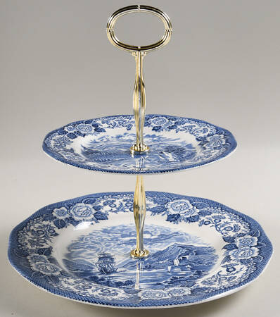 Lochs of Scotland Blue 6 5/8"-10"  2 Tiered Serving Tray (Dp, Sp) HC