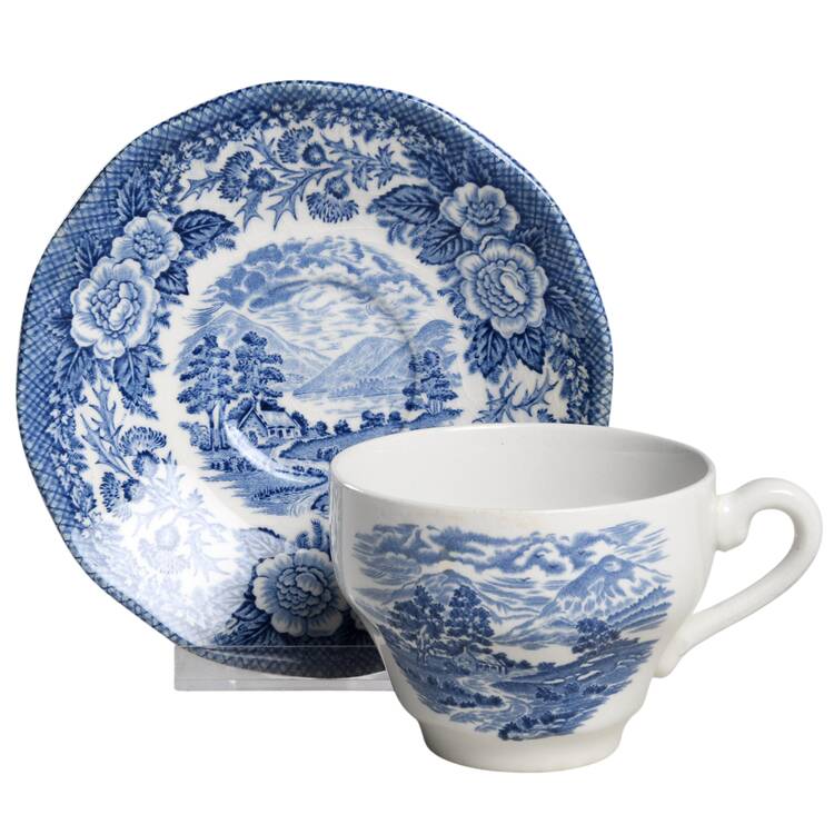 Lochs of Scotland Blue Flat Cup & Saucer Set