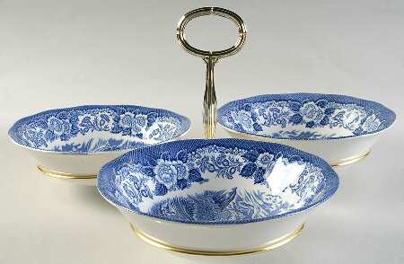 Lochs of Scotland Blue 7" x 12" 3-Part Relish & Metal Stand (CERC) HC