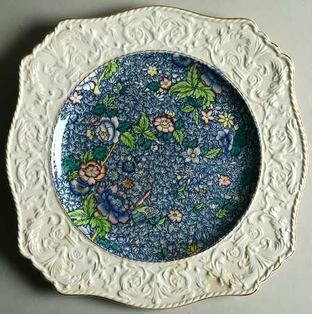 Chintz (Blue Anemone) Ascot Shape Dinner Plate w/Wedgwood Border