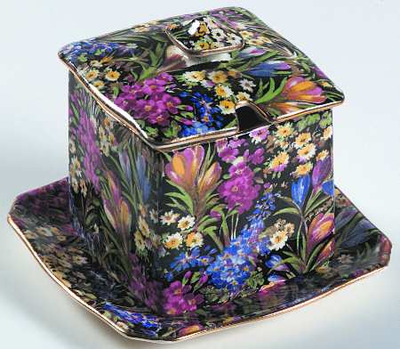 Crocus Black Jam/Jelly & Lid W/Underplate