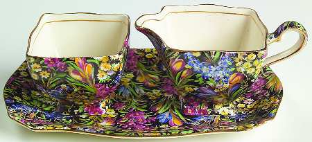 Crocus Black Ascot Creamer & Open Sugar with Tray