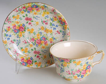 Fireglow (White Background) Flat Cup & Saucer Set by Royal Winton