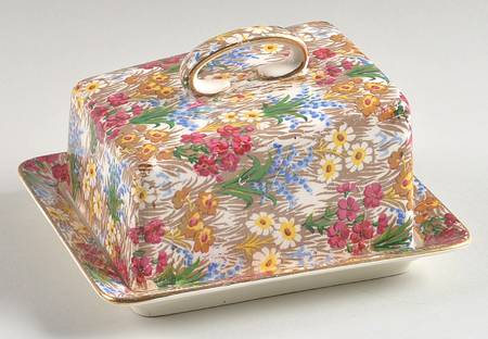 Marguerite (Gold Trim) Cheese Dish with Lid (Wedge)