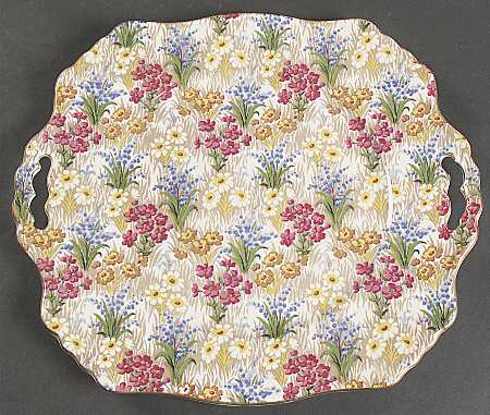 Marguerite (Gold Trim) Square Handled Cake Plate