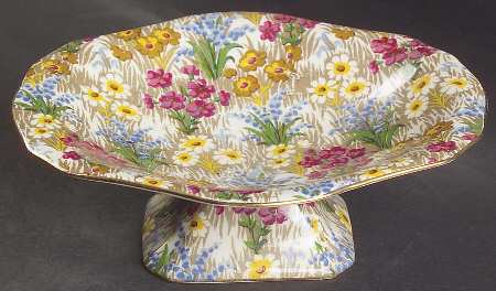 Marguerite (Gold Trim) Oval Compote (Height X Length)