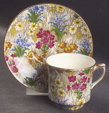 Marguerite (Gold Trim) Flat Demitasse Cup & Saucer Set