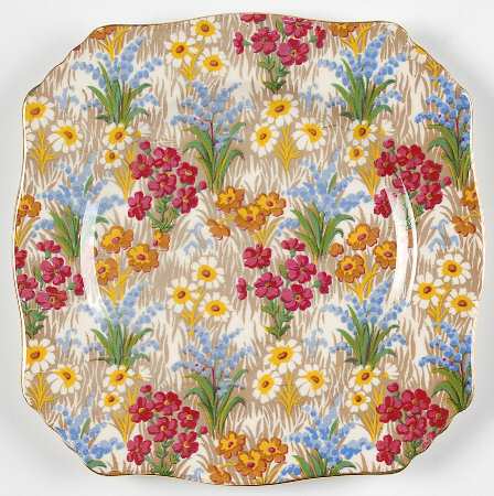 Marguerite (Gold Trim) Square Dessert Plate