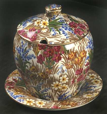 Marguerite (Gold Trim) Jam/Jelly & Lid W/Underplate