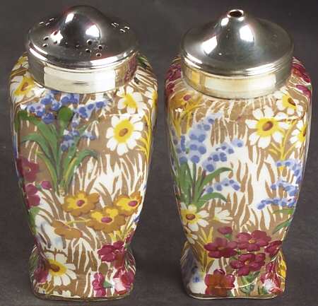 Marguerite (Gold Trim) Salt & Pepper Set w/Metal Lids