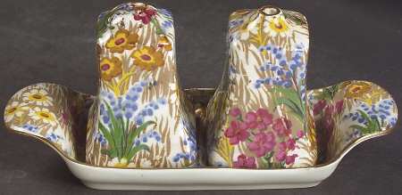 Marguerite (Gold Trim) (3 Pc) Salt & Pepper Tray Set