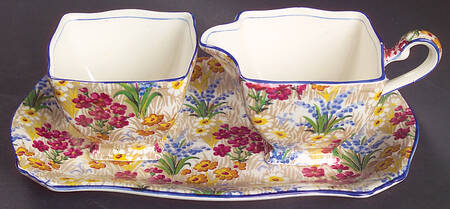 Marguerite (Blue Trim) Mini Creamer & Open Sugar with Tray