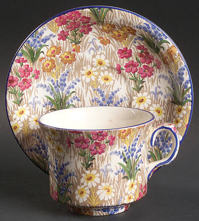 Marguerite (Blue Trim) Footed Cup & Saucer Set
