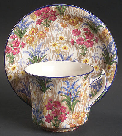 Marguerite (Blue Trim) Footed Cup & Saucer Set