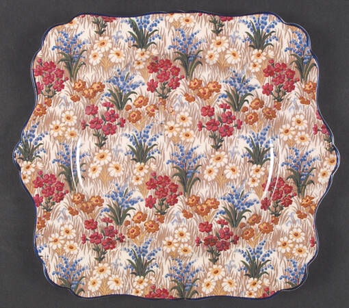 Marguerite (Blue Trim) Square Handled Cake Plate