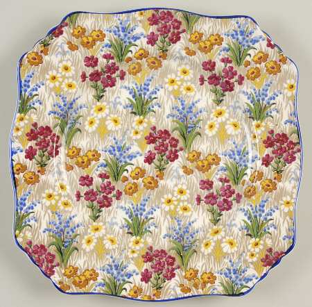 Marguerite (Blue Trim) Square Luncheon Plate