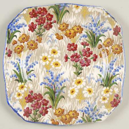 Marguerite (Blue Trim) Small Square Bread & Butter Plate