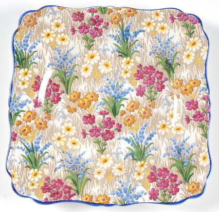 Marguerite (Blue Trim) Square Dessert Plate