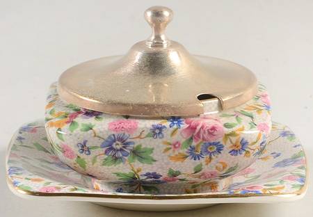 Old Cottage Chintz (Pre 1960, Cream) Jam/Jelly & Lid W/Underplate