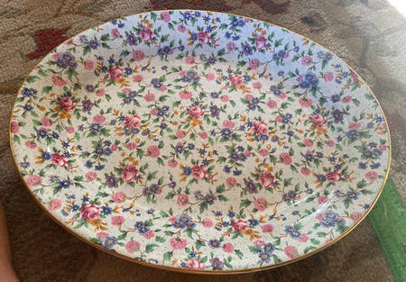 Old Cottage Chintz (Pre 1960, Cream) 14" Oval Serving Platter
