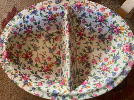 Old Cottage Chintz (Pre 1960, Cream) 10" Oval Divided Vegetable Bowl