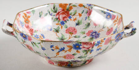 Old Cottage Chintz (Pre 1960, Cream) Flat Cream Soup Bowl