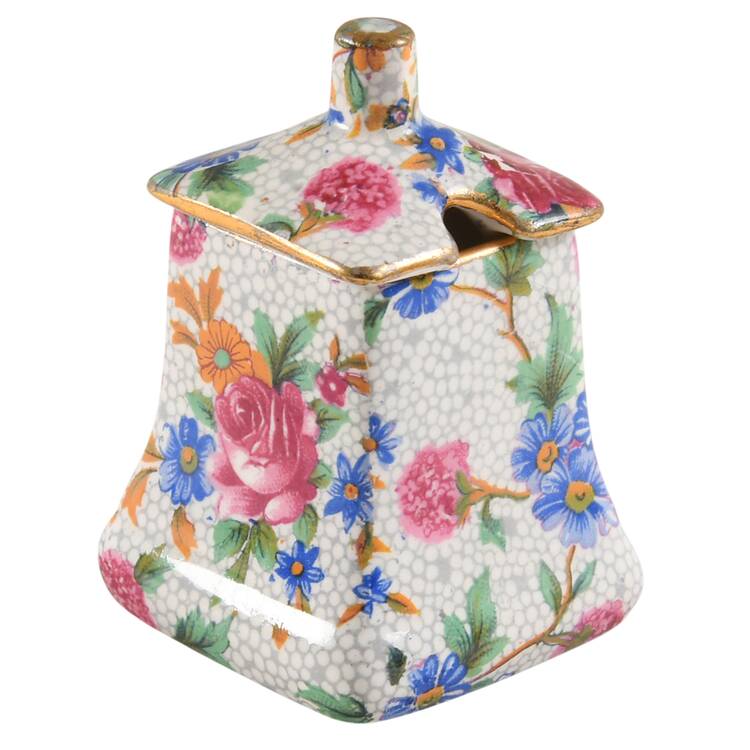 Old Cottage Chintz (Pre 1960, Cream) Fife Mustard Jar & Lid
