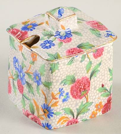 Old Cottage Chintz (Pre 1960, Cream) Mustard Jar & Lid