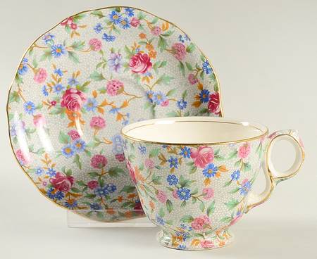 Old Cottage Chintz (Pre 1960, Cream) Raleigh Footed Cup & Saucer Set