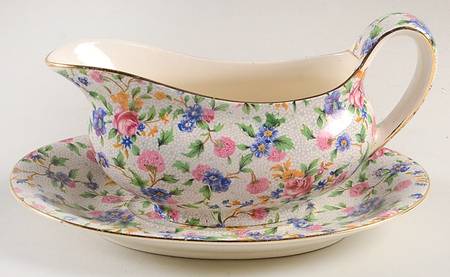 Old Cottage Chintz (Pre 1960, Cream) Gravy Boat & Underplate
