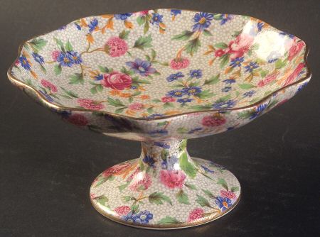 Old Cottage Chintz (Pre 1960, Cream) Round Compote (Height X Width)