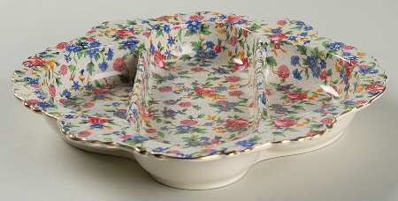Old Cottage Chintz (Pre 1960, Cream) 3-Part Relish