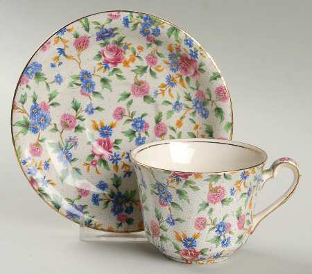 Old Cottage Chintz (Pre 1960, Cream) Flat Cup & Saucer Set