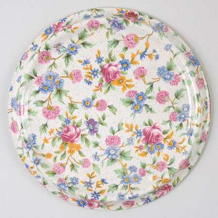 Old Cottage Chintz (Pre 1960, Cream) Round Tea Tile