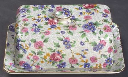 Old Cottage Chintz (Pre 1960, Cream) Covered Butter/Cheese