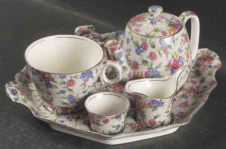 Old Cottage Chintz (Pre 1960, Cream) 6-Piece Breakfast Set (Footed Cup)
