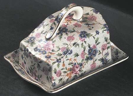 Old Cottage Chintz (Pre 1960, Cream) Cheese Dish with Lid (Wedge)