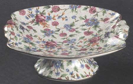 Old Cottage Chintz (Pre 1960, Cream) Round Compote (Height X Width)